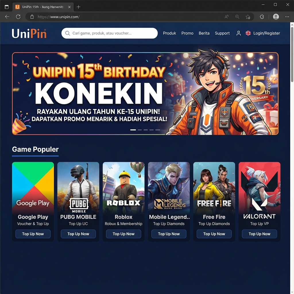 UniPin Dashboard Game Topup Mockup